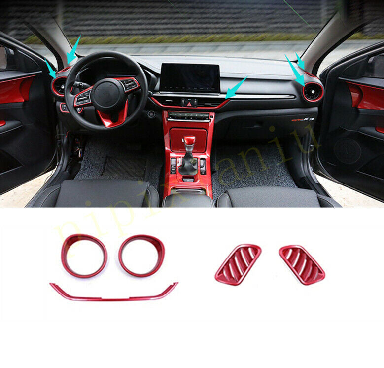 for Kia Forte 2019 2020 5pcs ABS Red Dashboard Air Vent Frame Kit Cover Trim