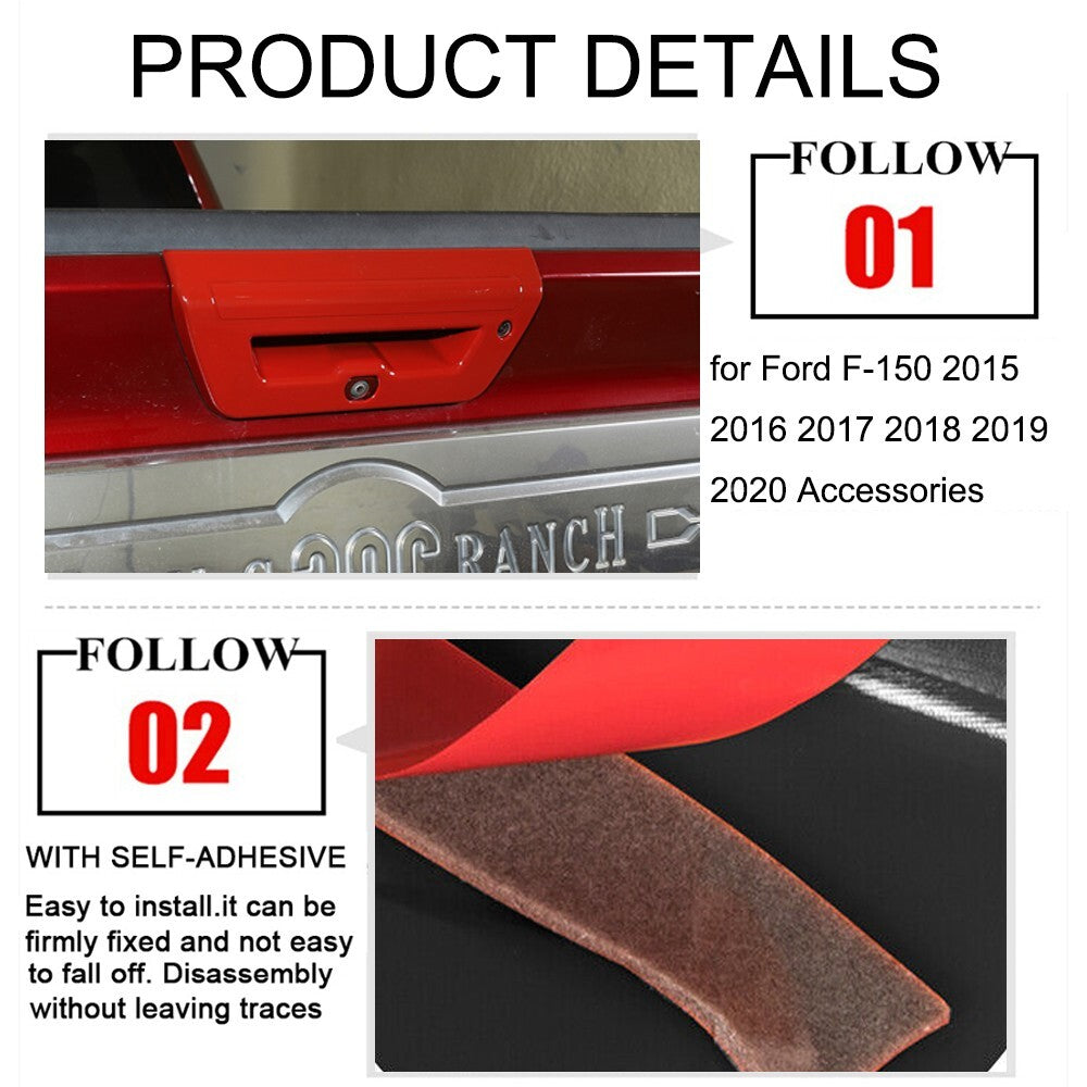 Red ABS Tailgate Door Grab Handle Cover Trim Decor Bezel for Ford F150 2015-2020