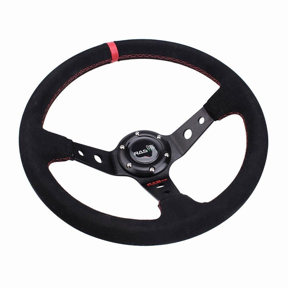 US 350mm Deep Dished Racing Suede Alloy Steering Wheel Quick Release Hub Kit