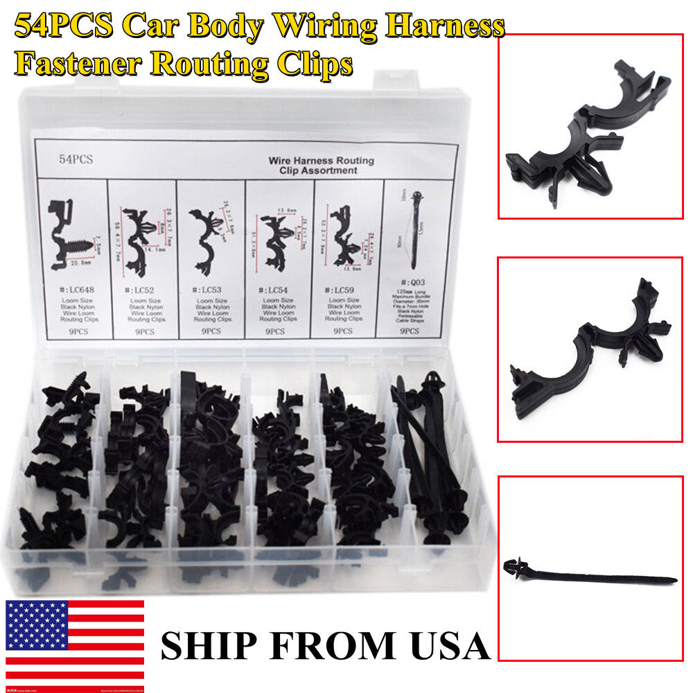 54pcs Car Body Wiring Harness Fastener Routing Clips Durable US v