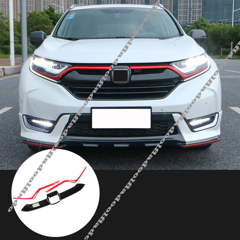 Front Grille Grilles Moulding Cover Trim for Honda CR-V 2017-19 Glossy Black+Red