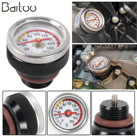 Black M20x1.5 Motorcycle Oil Temp Temperature Gauge Filler Cap 0-200 Celsius Q