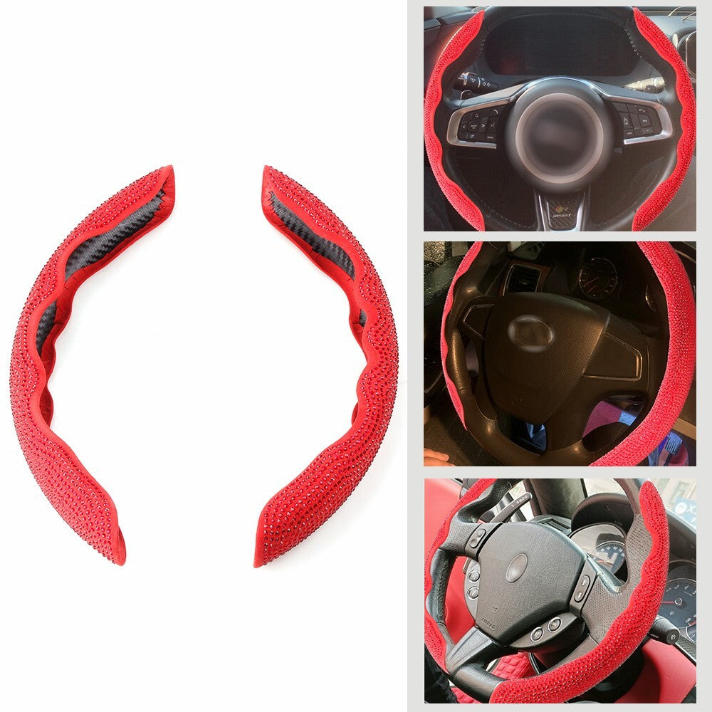 Red Car Steering Wheel Cover 38cm Shiny Rhinestone Bling Diamond Universal Q