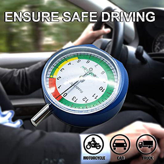 Professional dial-type tire pedal depth gauge suitable for motorcycles, cars, trucks, and buses.
