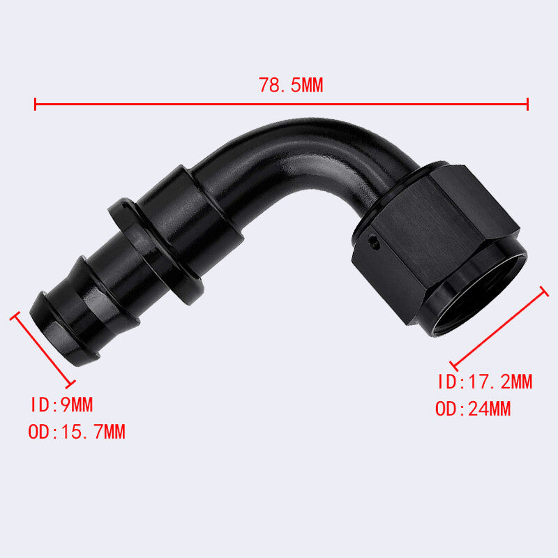 8AN AN8 90 Degree Push-On Hose End Fittings/Adapters Push Lock Barb Black