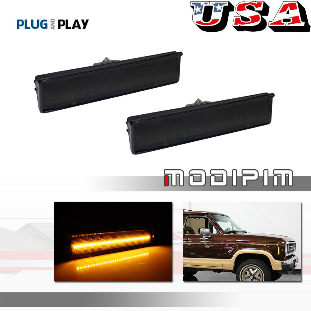 Amber LED Smoked Front Corner Side Marker Lights Fits 1980 - 1986 for F150/250/350 - v