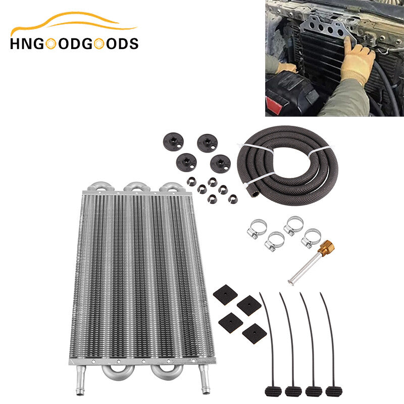 Universal 5/16-inch Transmission Oil Cooler Kit with 6-line/6-pass Tubing and Fins in Silver