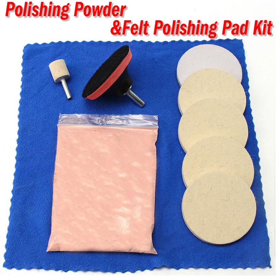 10 Pcs Car Glass Scrach Remover Polishing Kit Felt Pad 100g Cerium Oxide Powder