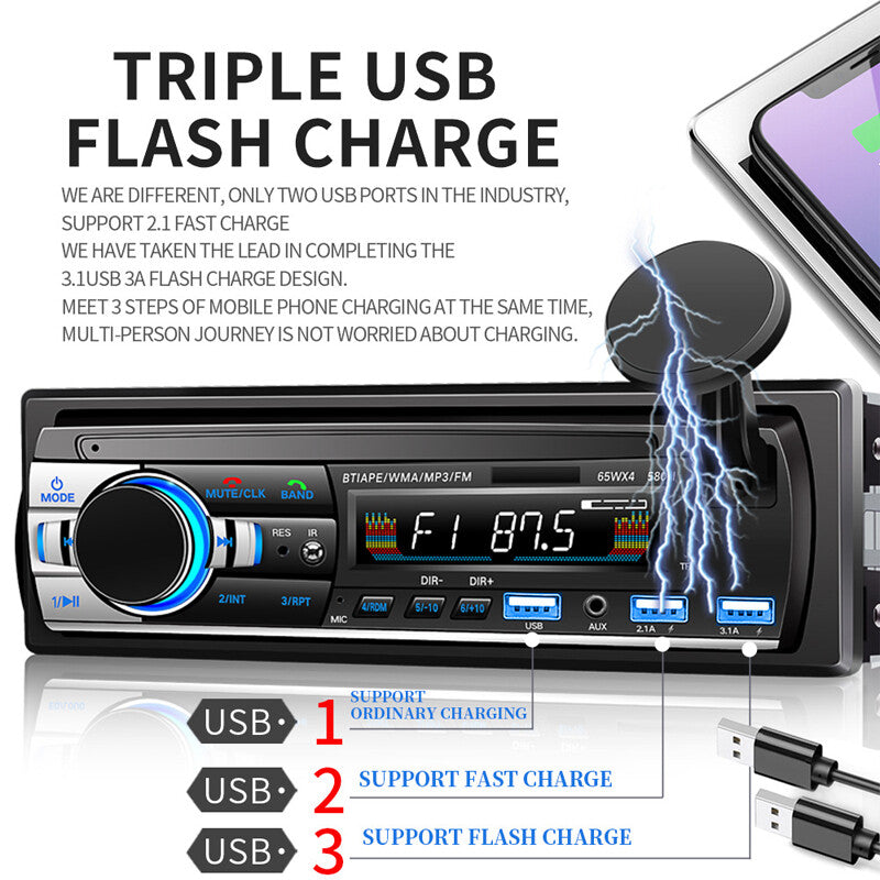 Single DIN Car 4-Channel Bluetooth MP3 Music Player Card Radio USB Flash Drive n
