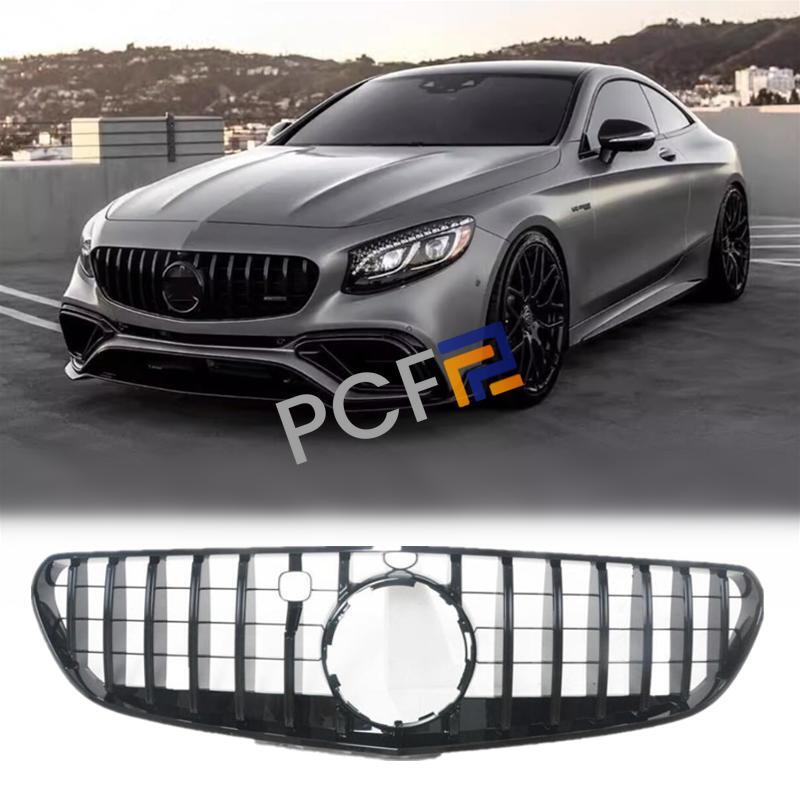 for Mercedes-Benz S-Class Coupe W217, Gloss Black GT Style Front Bumper Center Grille 18-20