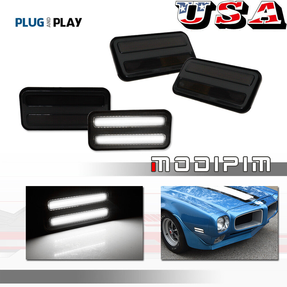 4-piece set of smoked front and rear white LED side marker lights suitable for 70-81 for Pontiac Firebird- v