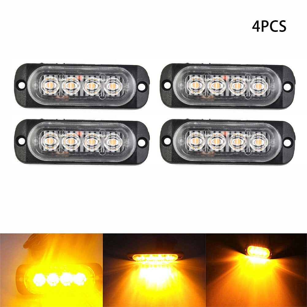 4x 4 LED Amber Grille Light Lightbar Truck Van Off-road Car Urgent Light 12-24V v
