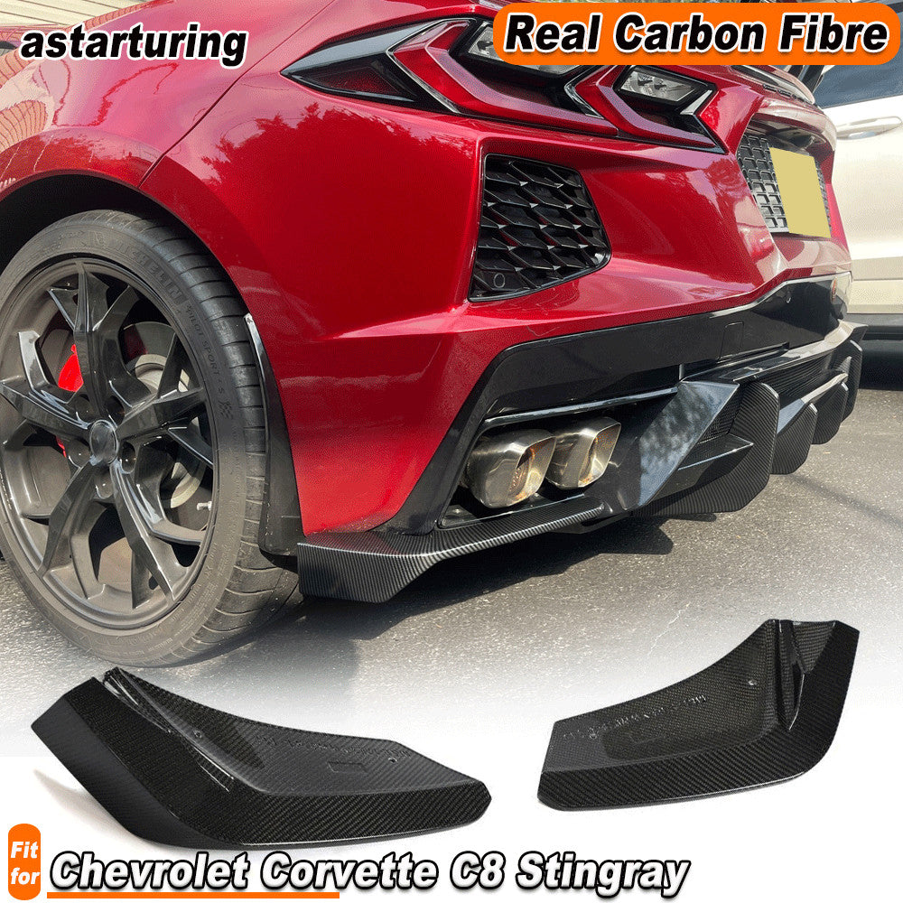 for Chevrolet for Corvette C8 Stingray 20UP Carbon Fiber Rear Bumper Splitters Fins