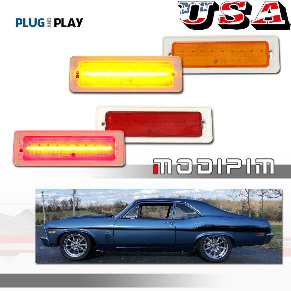 4-piece set of LED side marker lights suitable for 1970-1974 Nova, front amber and rear red- v