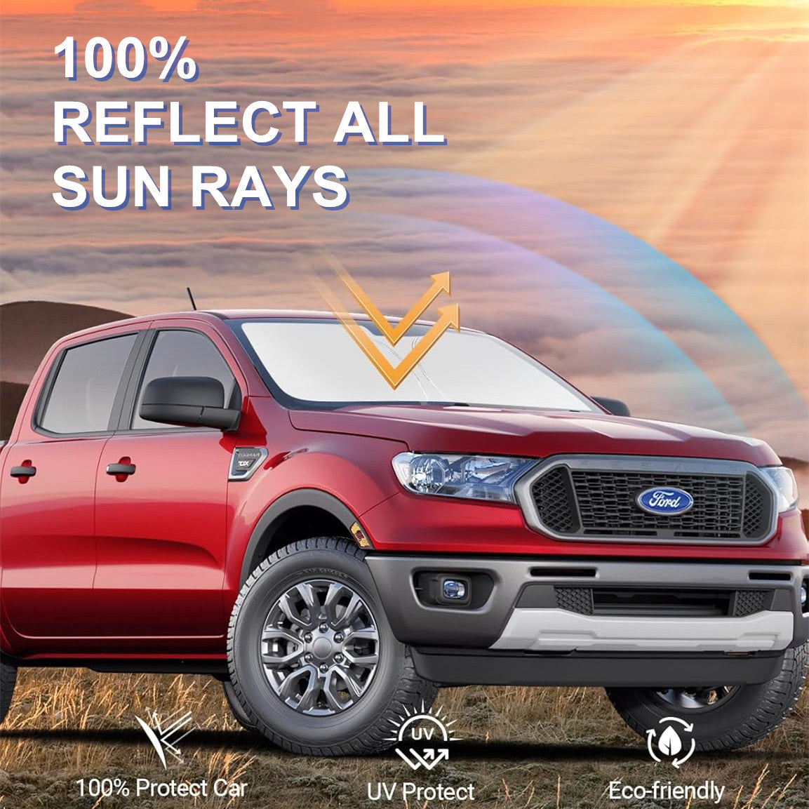 For 2019-2025 for Ford Ranger Cab Front Windshield Sun Shade Foldable UV Block Cover