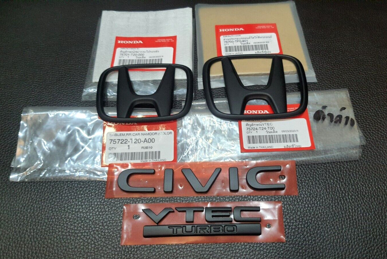 1SET MATT BLACK BADGE H for CIVIC FE TURBO EMBLEM FOR REAR for HONDA for CIVIC FE 21-23