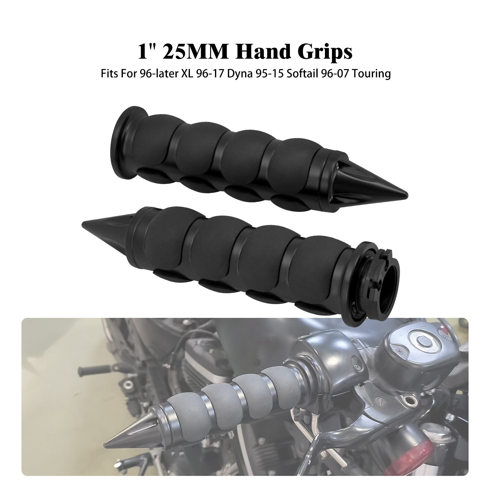 1 Black Spike Handle Bar Hand Grips for Harley Sportster Dyna Softail Toruing