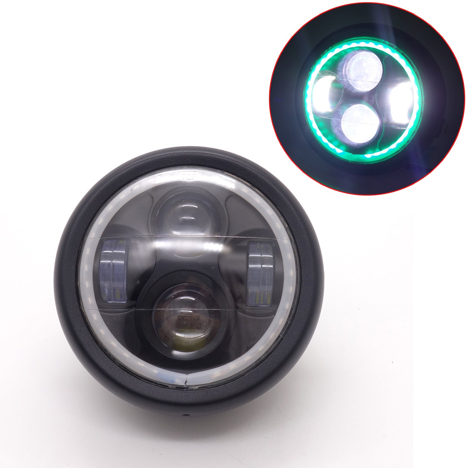 Motocycle Black Metal Green Angel Eye LED Headlight for Honda GN125 CG125 Custom Q