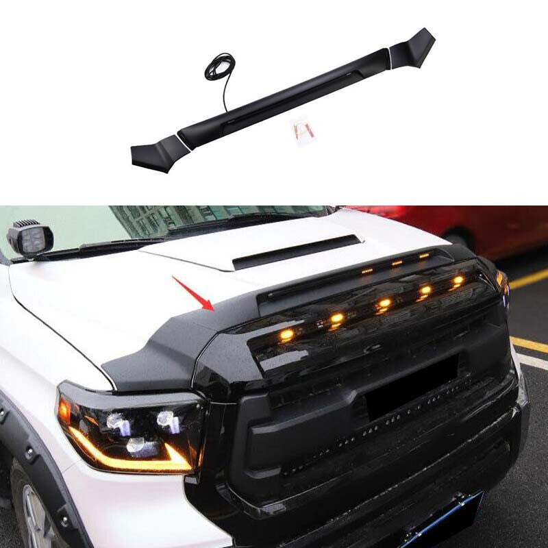 Front Engine Hood Sandstone Strip 3pcs 2014-2018 Glossy Black for Toyota Tundra