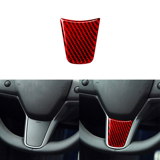 Red Carbon Fiber Interior Steering Wheel Chin Cover Trim for Tesla for Model Y /3 17+