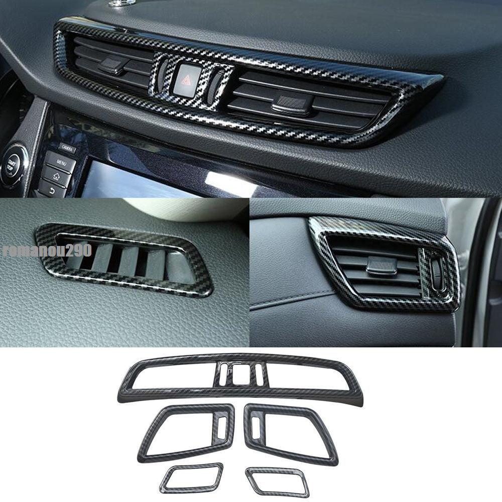 for Nissan Rogue 2014-2020 Carbon Fiber ABS Dashboard Air Outlet Cover Trim 5P