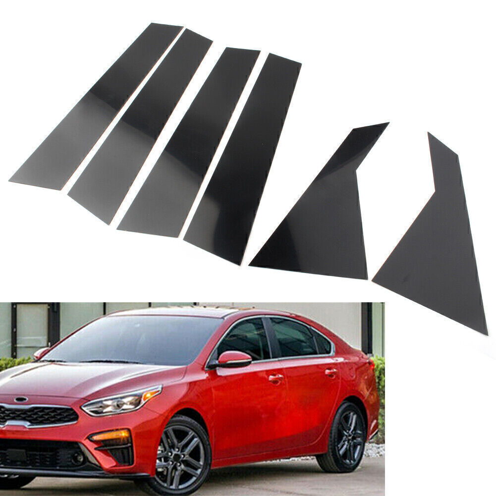6pc Set Black Pillar Posts Door Window Trim for Kia Forte Sedan 2019-2024 2020