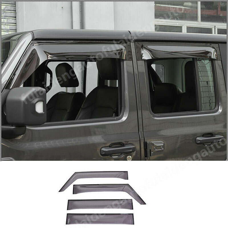 4p for Jeep for Wrangler JL 2018-2024 Smoke Window Visors Sun Rain Guards Vent Shade