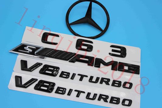 Gloss Black Trunk Logo Sticker Decal Badge Pack C63 for W204 Class C