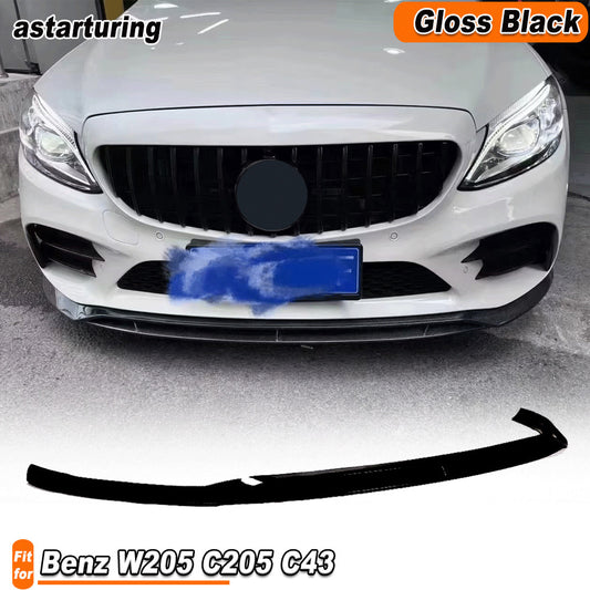 for Benz W205 C205 C43 2019-2021 Gloss Black Front Bumper Lip Spoiler Splitter