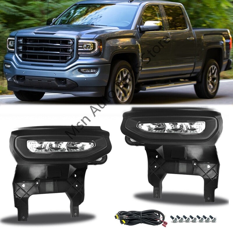 1Set LED Fog Light Front Bumper Lamps+Wiring for GMC for Sierra 1500 2016 2017-2019