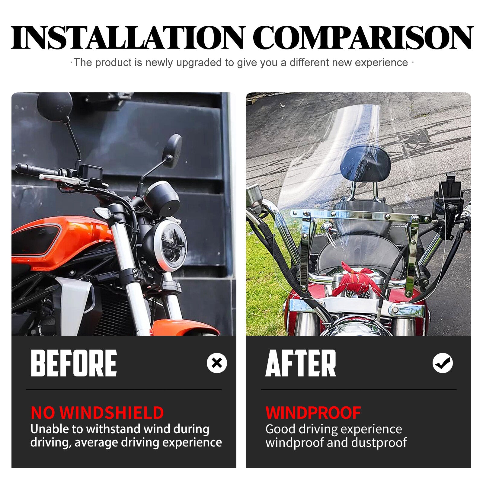 18 x 16 Clear Windshield Fit For Universal Motorcycle 7/8 1 1.25 Handlebar