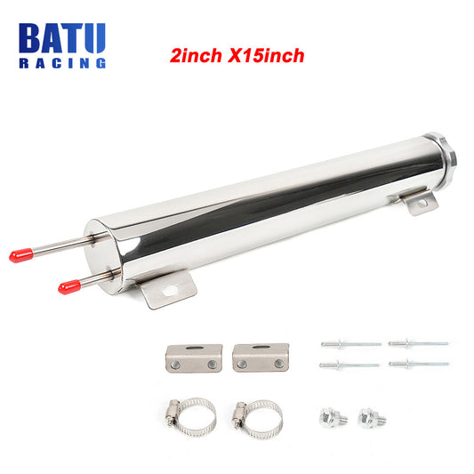 2x15 Polished Stainless Steel Radiator Coolant Overflow Catch Puke Tank 24OZ