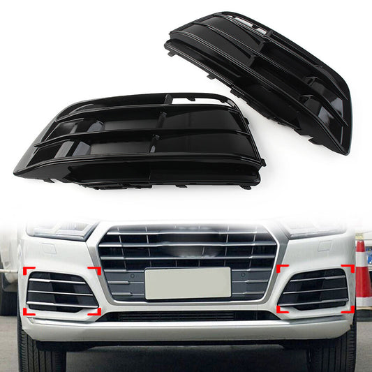 1 Pair Black Front Bumper Fog Light Grille Grill Cover for Audi Q5 SQ5