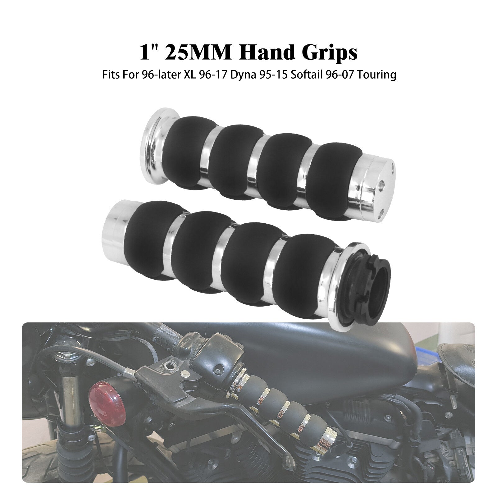 Chrome 1 Non-Slip Rubber Handlebar Hand Grips for Harley for Honda for Yamaha for Kawasaki