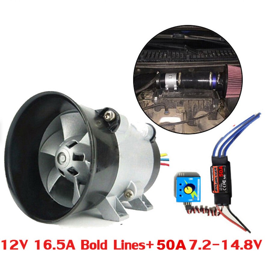 Car Electric Turbo Supercharger Kit Air Intake Fan Boost with 50A Brushless ESC Q