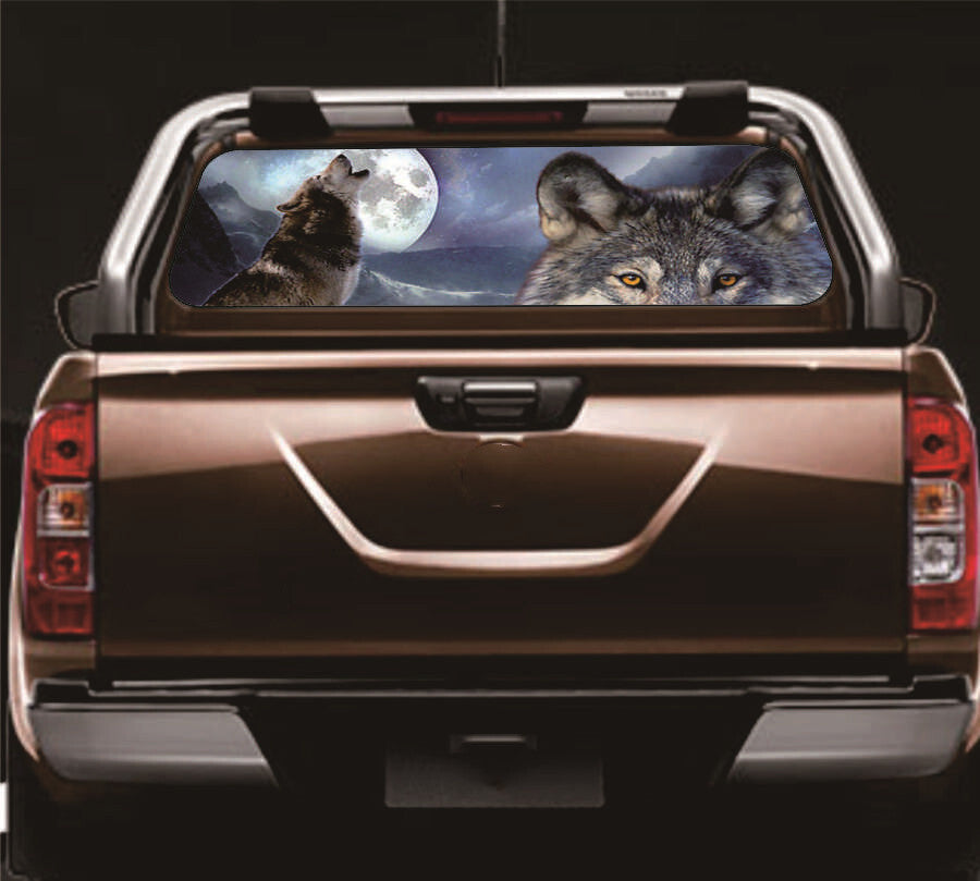 Truck Wolf  Moon Rear Window Sticker Perforated Window Graphic Sticker 147x46CM Q