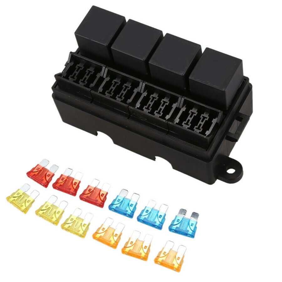 Waterproof Car Boat 12 Way Blade Relay Fuse Box w/ Spade Terminals+4Pin Relay US Q