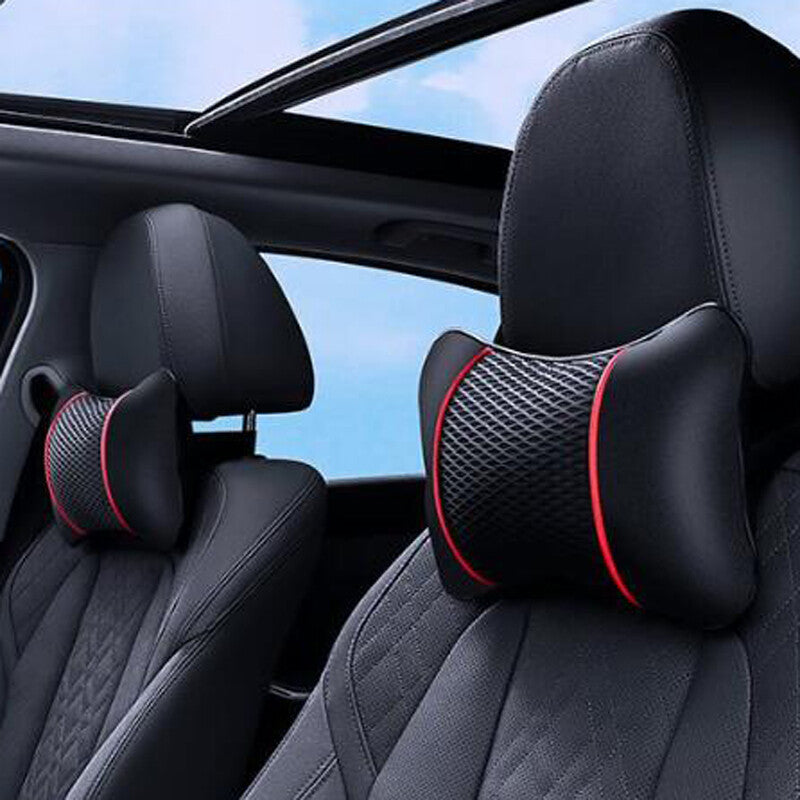 Beautiful car safety for seat headrest cushion pillow PU leather knitted neck rest support - n