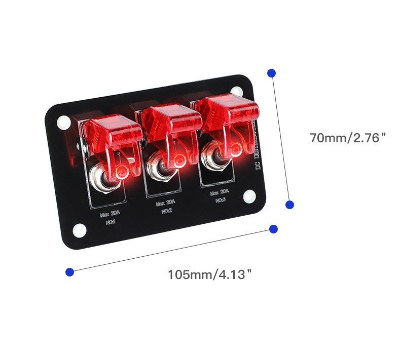 Metallic red LED rocker ignition switch panel circuit breaker 12V for automobiles and boats. n