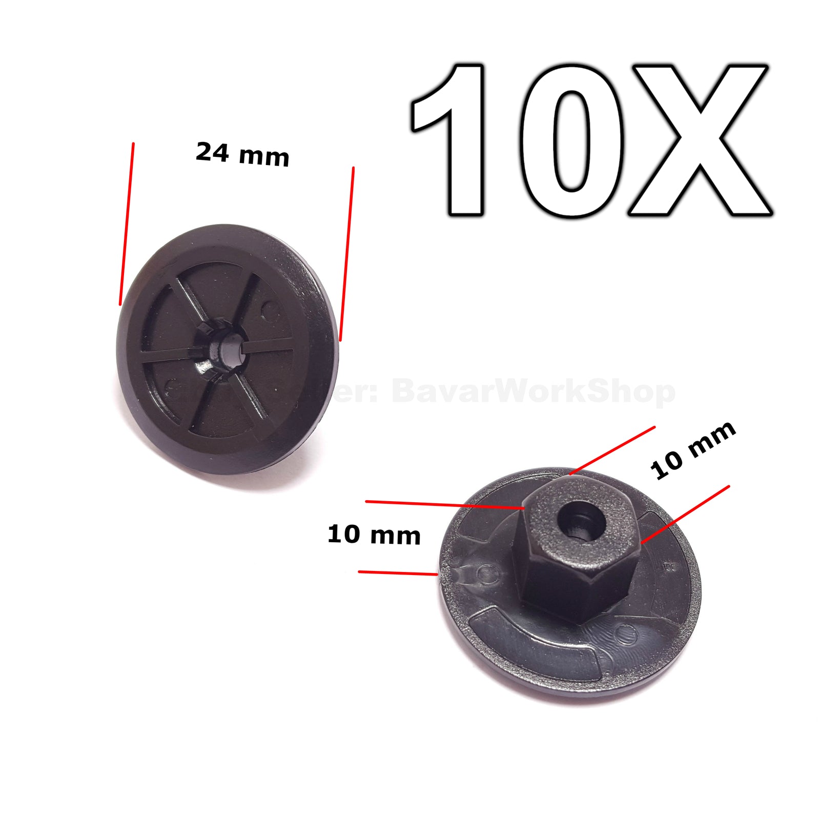 10-piece unthreaded nylon nuts, suitable for mounting clips on for BMW , for Volkswagen , seats, and M- for Mercedes vehicles.