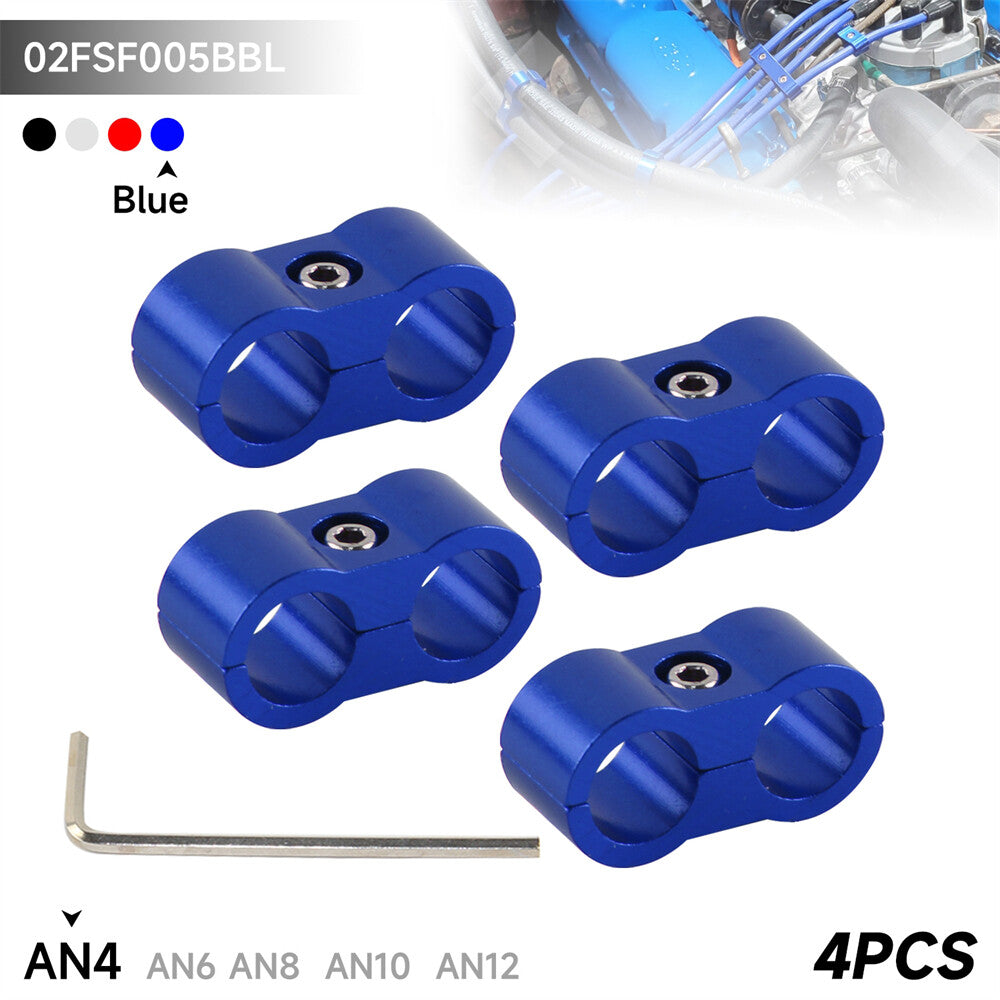 4pcs 4AN 11MM 0.43 Braided Hose Separator Clamp Fitting Adapter Bracket Blue