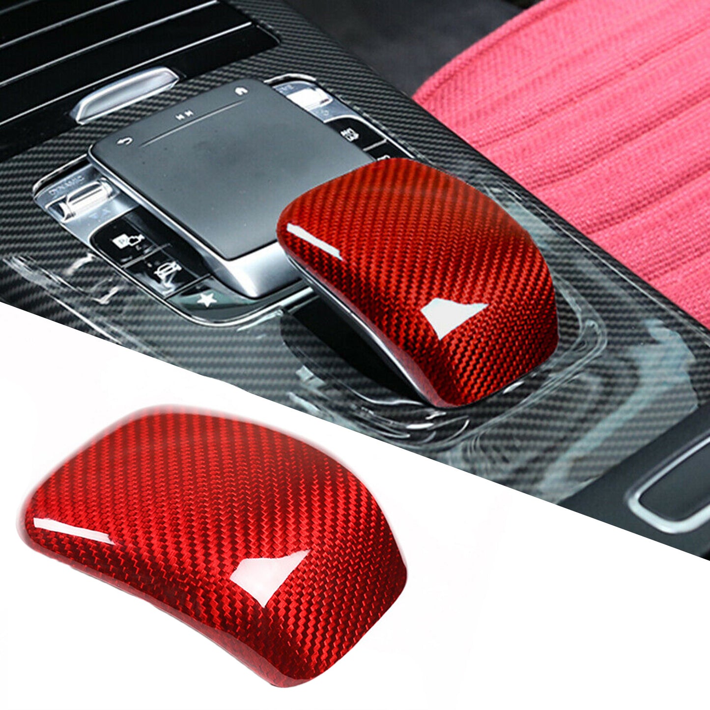 1 x Red Carbon Fiber Center Armrest Cover Trim for 2019-2021 A CLA-Class n