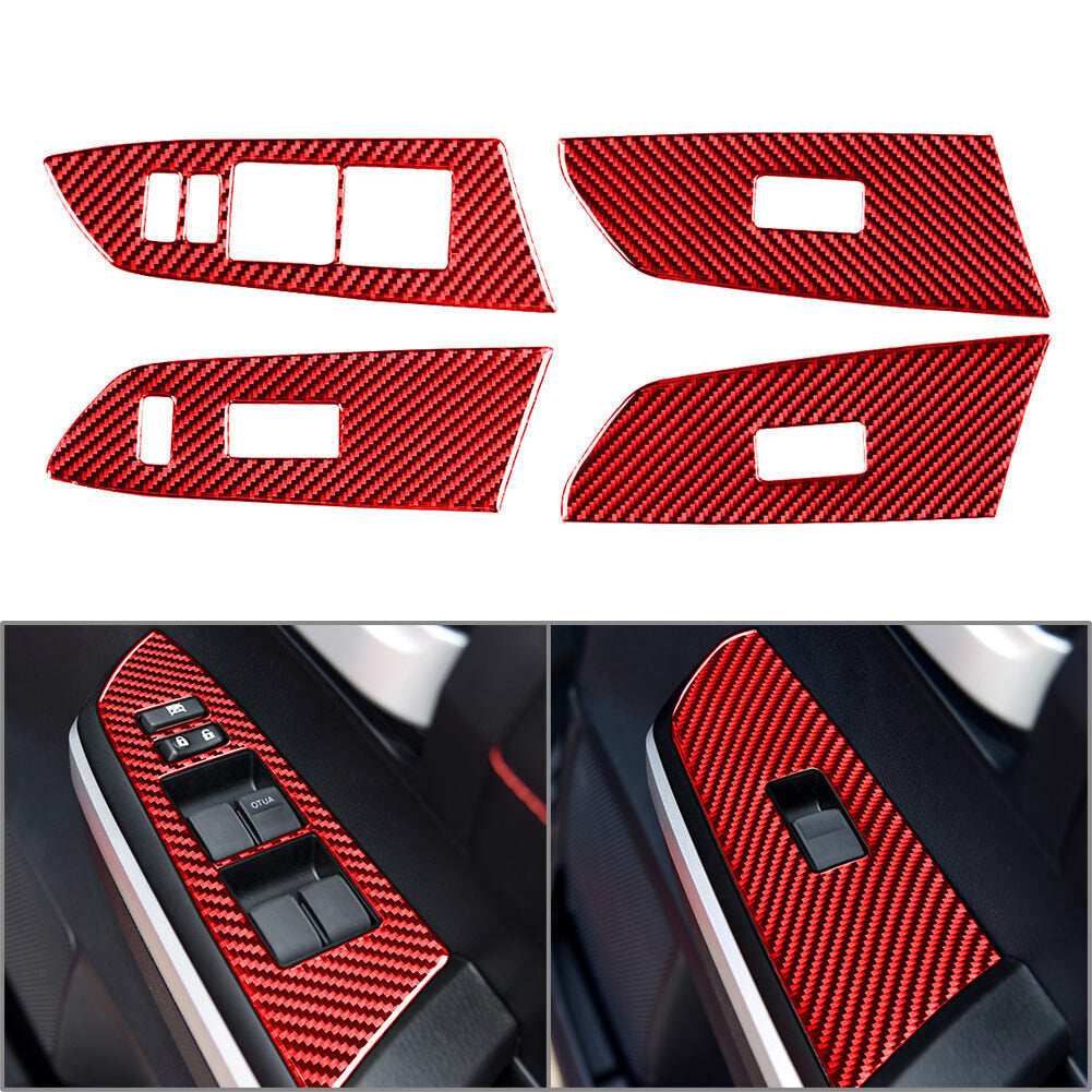 Door Window Lift Switch Cover Trim for Toyota Tundra 14-21 RHD Carbon Fiber Red