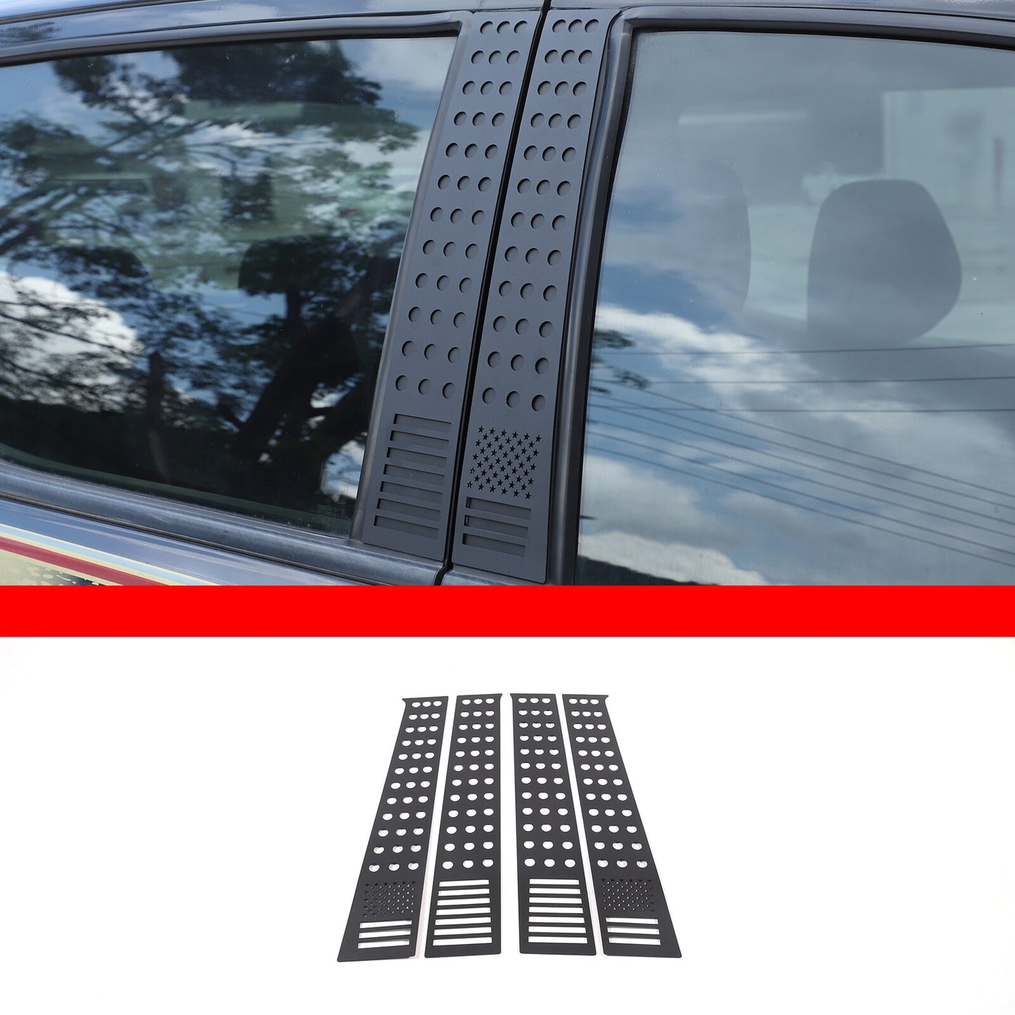 Exterior window B pillar cover trim panel for Ranger 2015-2021 American Flag n