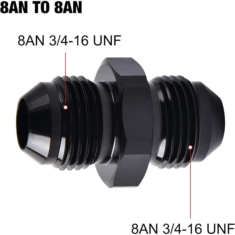 2Pcs 8AN to 8AN Male Flare Coupler Union Straight Fuel Hose Adapter Fitting Blk