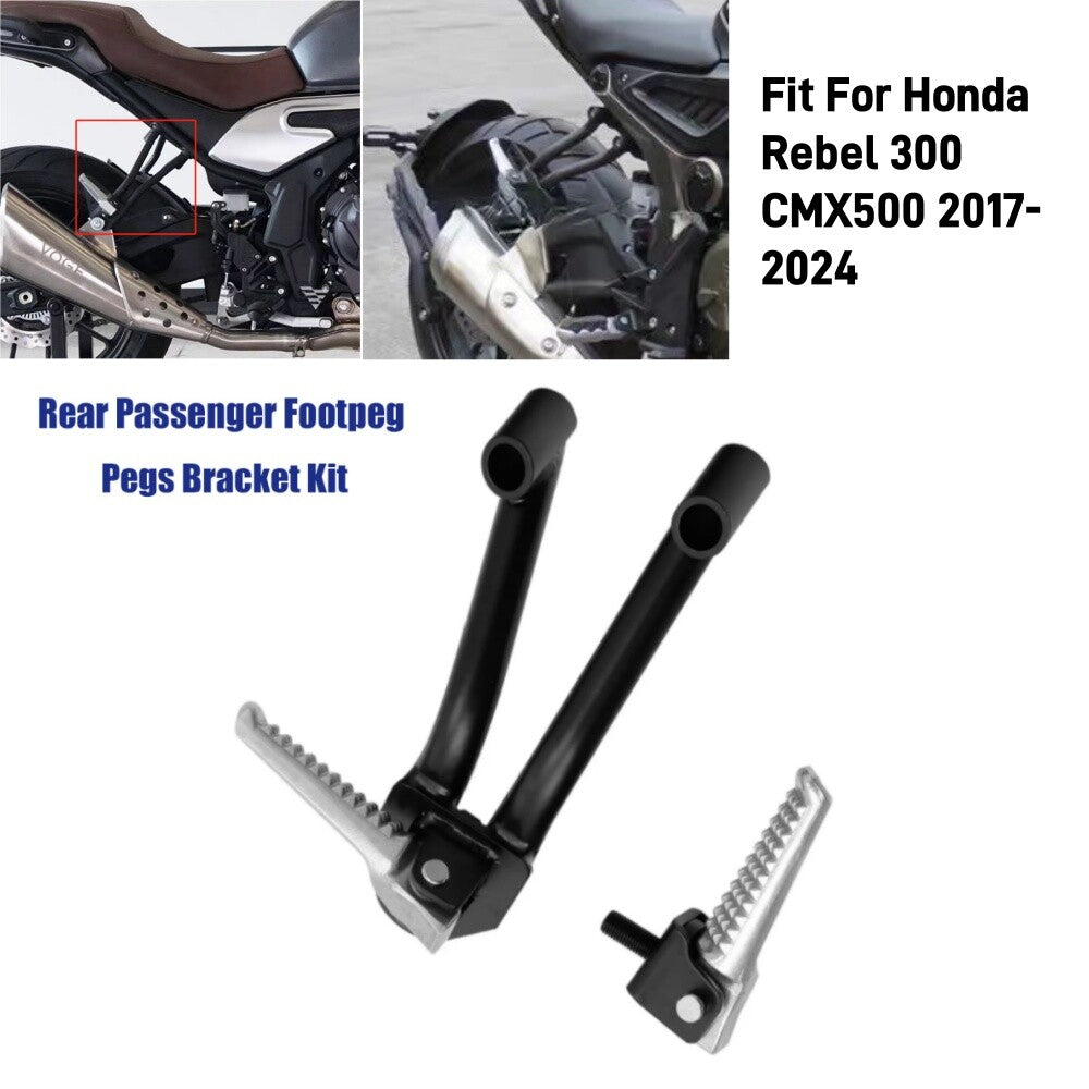 Black Rear Passenger Footpeg Pegs Bracket Kit for Honda Rebel 300 CMX500 17-24