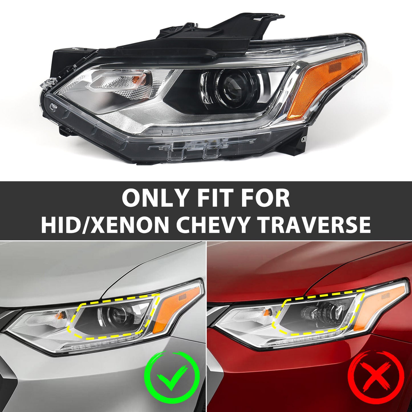 For 2018 - 2021 for Traverse HID/Xenon LED DRL Projector Headlight Driver Left - v