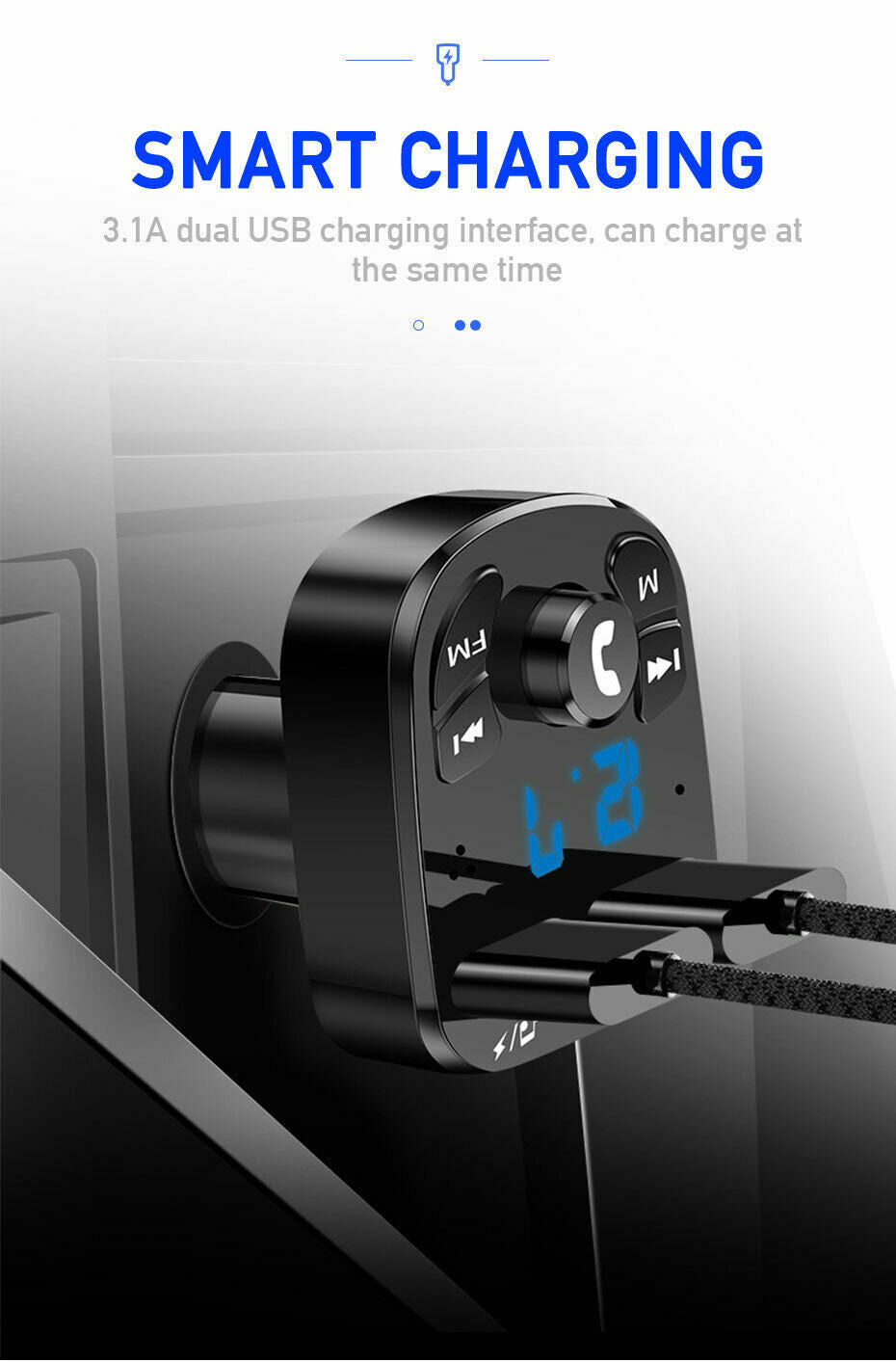 Bluetooth 5.0 FM Transmitter Radio MP3 Wireless Adapter Car Kit Dual USB Chargers