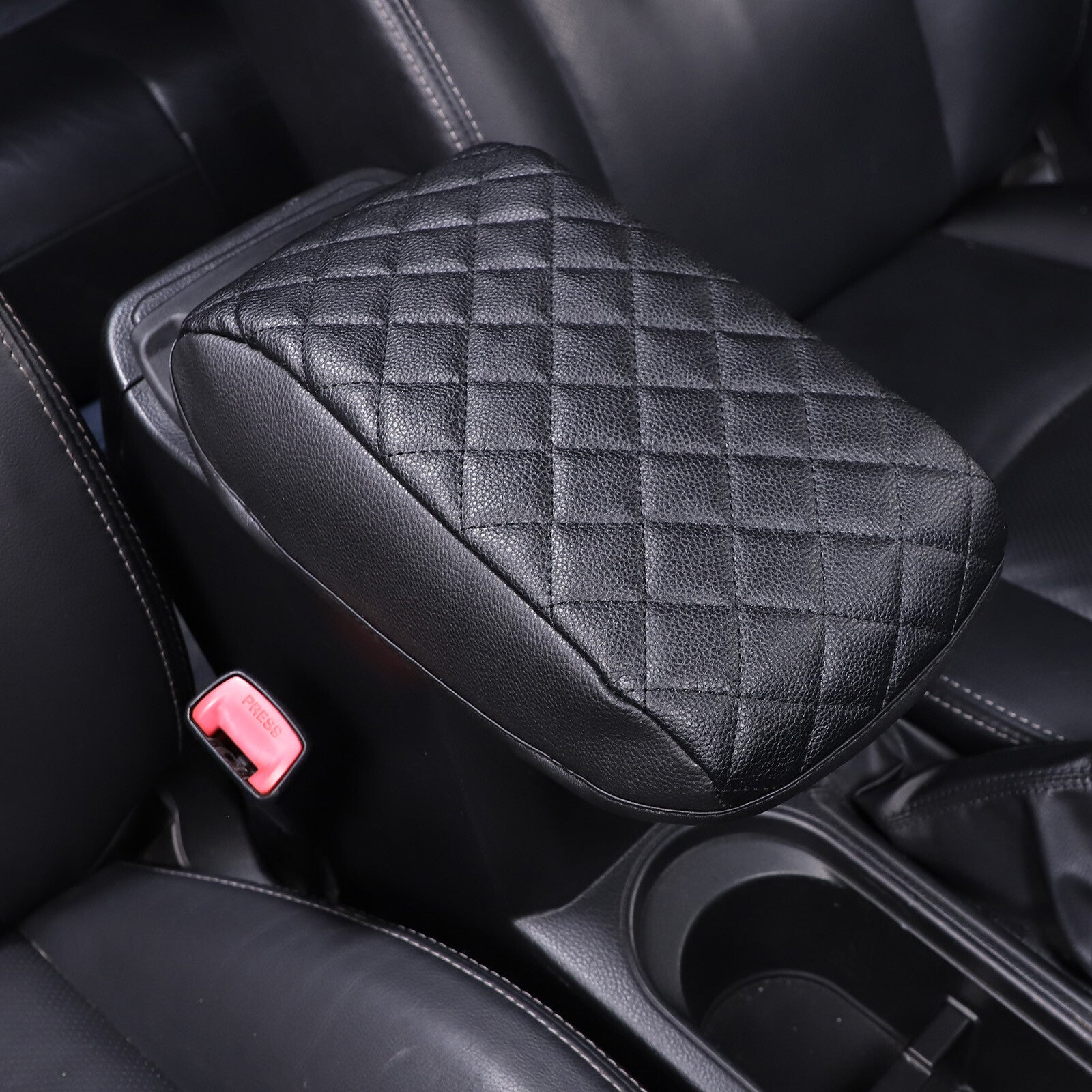 Black leather center console armrest cover trim for Subaru Forester 2013-18 n