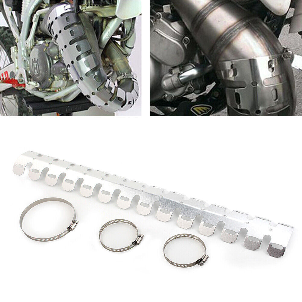 Motorcycle exhaust muffler pipe heat shield, shoe heel protection, off-road bicycle silver